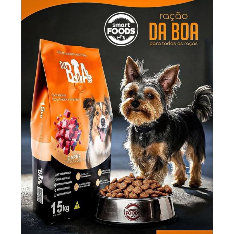 RAÇÃO PARA CACHORRO 15 KG DA BOA SABOR CARNE PARA CÃES ADULTOS PORTE GRANDE SMART FOODS