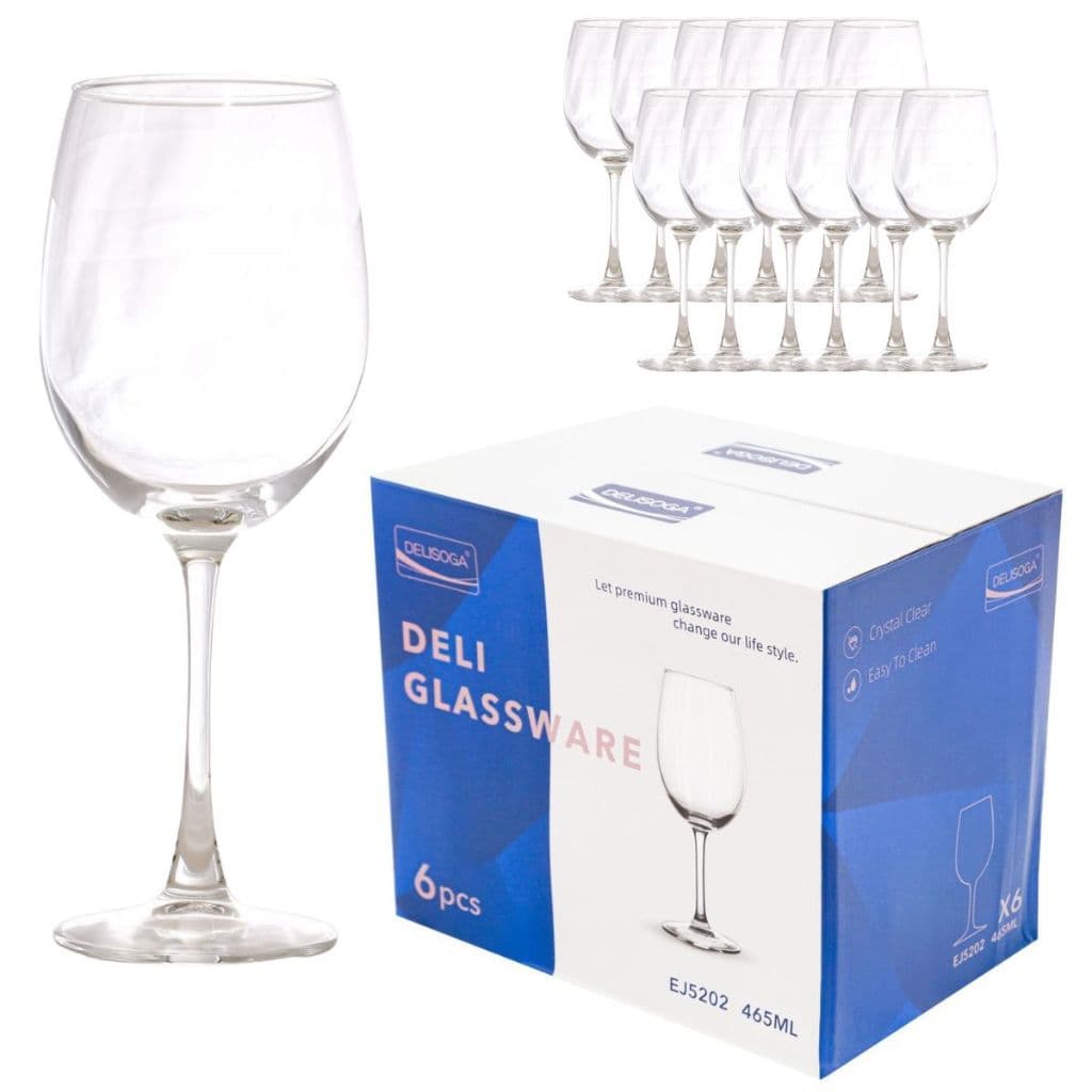 Jogo 12 Taças de Vidro Premium Resistente para Vinho e Água 465ml - Design Moderno Drink Coquetel