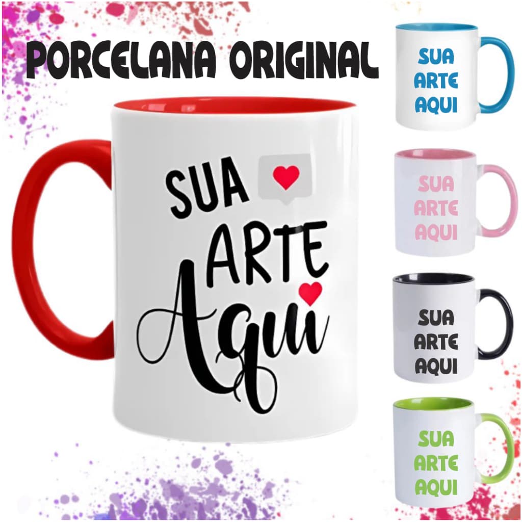 CANECA Personalizada Alça e Interior de COR, Porcelana Original - Caneca com FOTO -NOME-FRASE...