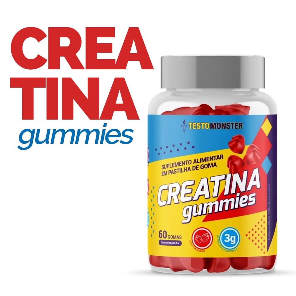 CREATINA EM GOMA - 60 GOMAS - SABOR MORANGO E UVA VERDE - Testo Monster (AF)