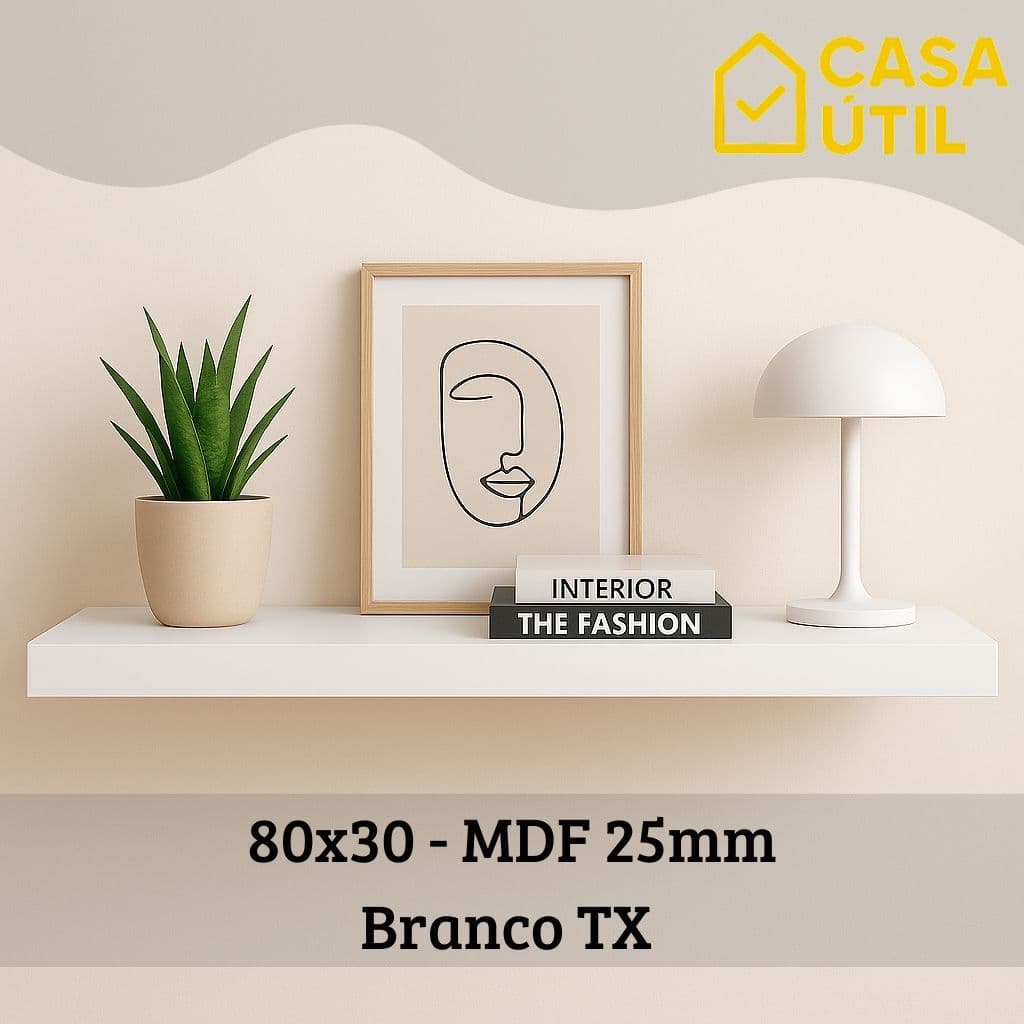 Prateleira 80x30 cm MDF 25mm Branca com Suporte Invisível Reforçado| Sala, Cozinha e Quarto