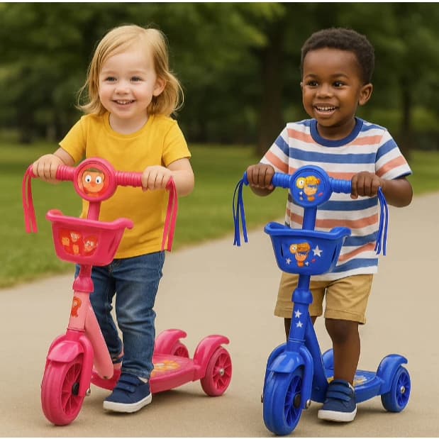 Patinete Infantil 3 Rodas Rosa com Luz e Som Dobrável com Cestinha e Freio Traseiro – CrisDan Store