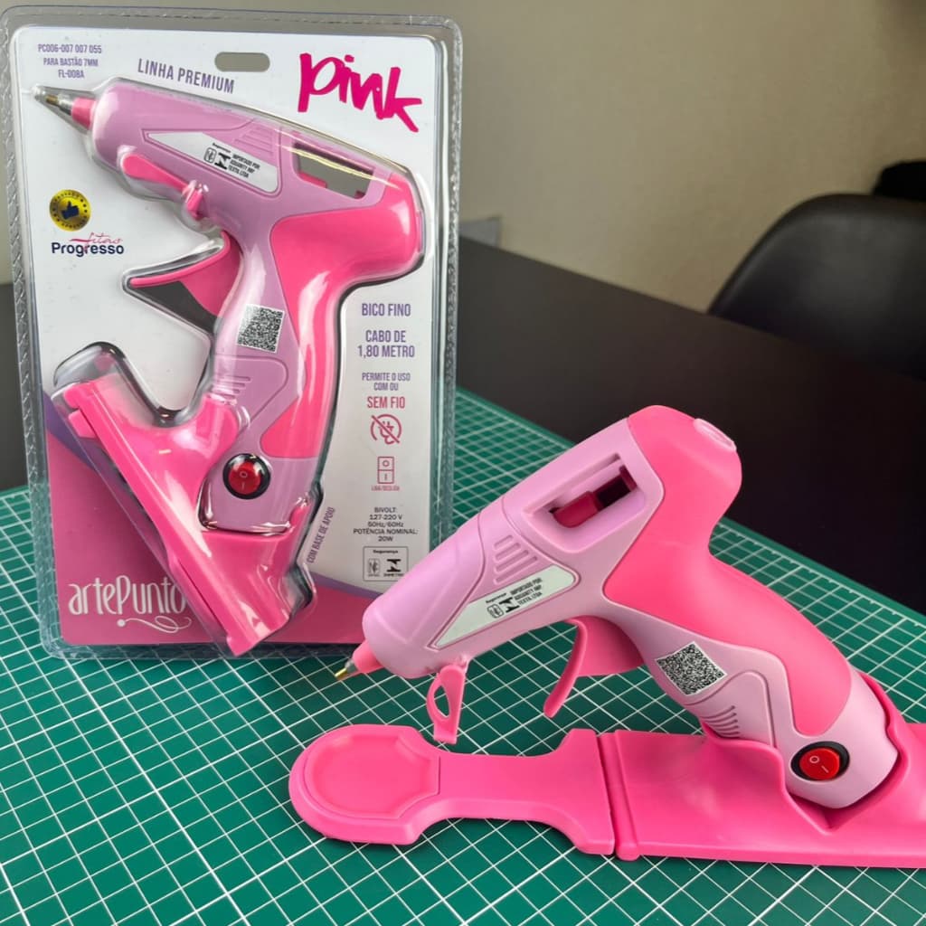 Pistola de Cola Quente Sem Fio Rosa Bico Fino artePunto e Fitas Progresso PINK
