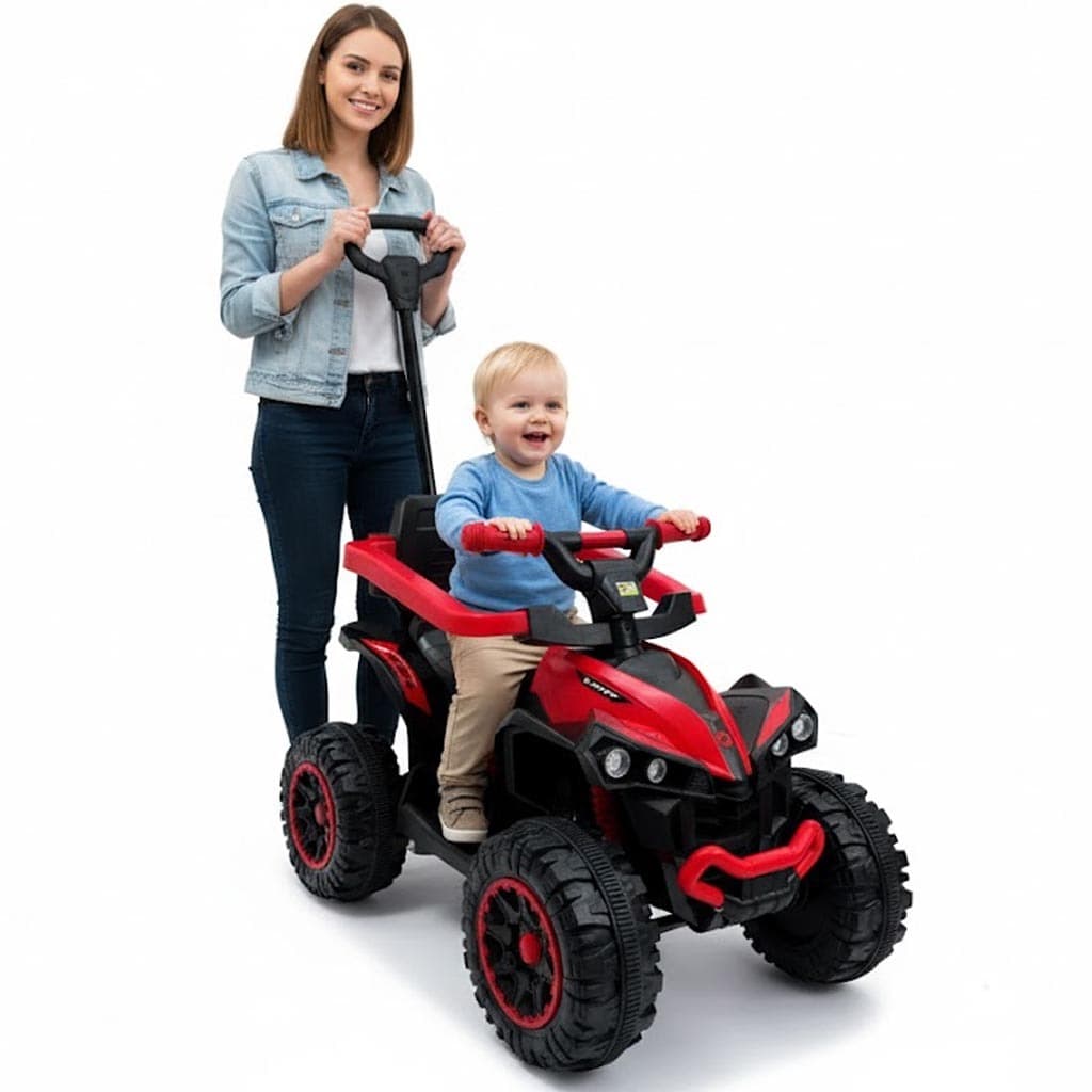 Carrinho Quadriciclo Infantil de Passeio Bebe com Haste Empurrador Musical Luz e Protetor Som Guia