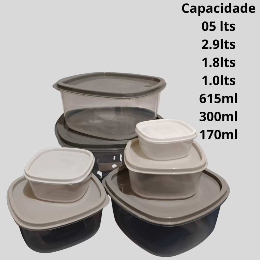 Conjunto 7 Potes Quadrado de Plástico com Tampa Colorida- Armazenar, Organizar, Marmita- Cor Sortida