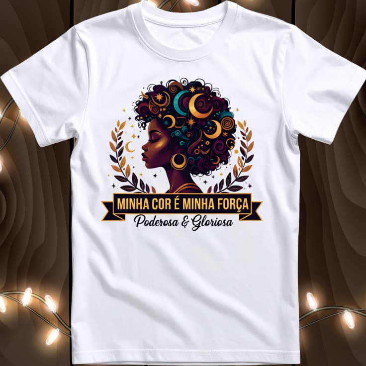 Camiseta T-shirt Branca, Minha Cor, Minha força, consciencia Negra (envio Rápido)