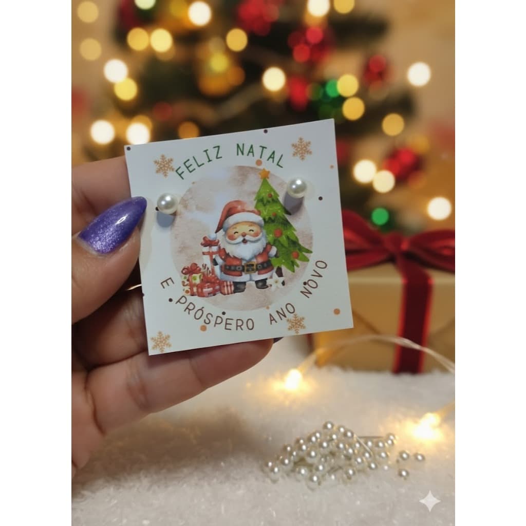 50 pares de brinco pérola + tag natal mimo/lembrancinha/cliente/corporativo