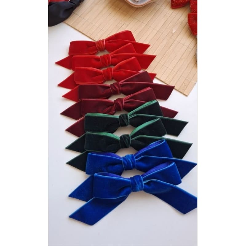 Laço de cabelo de veludo com pontas Laço de veludo vermelho