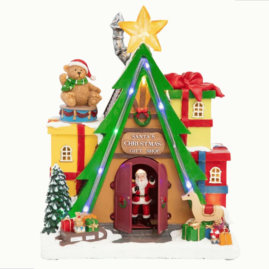 Fábrica De Presentes Do Papai Noel Animada Com Iluminação e Musicas Decoração Para Cenário Natal