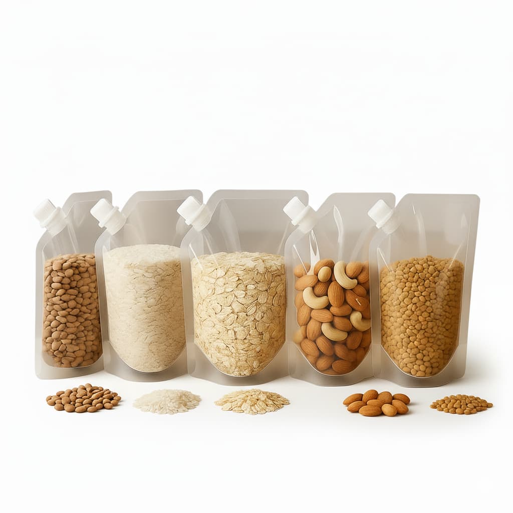 Kit com 5 Sacos Dispenser Reutilizável Grãos 1kg com Bico Vedação Selada 18x25 Hermética Tampa Rosca