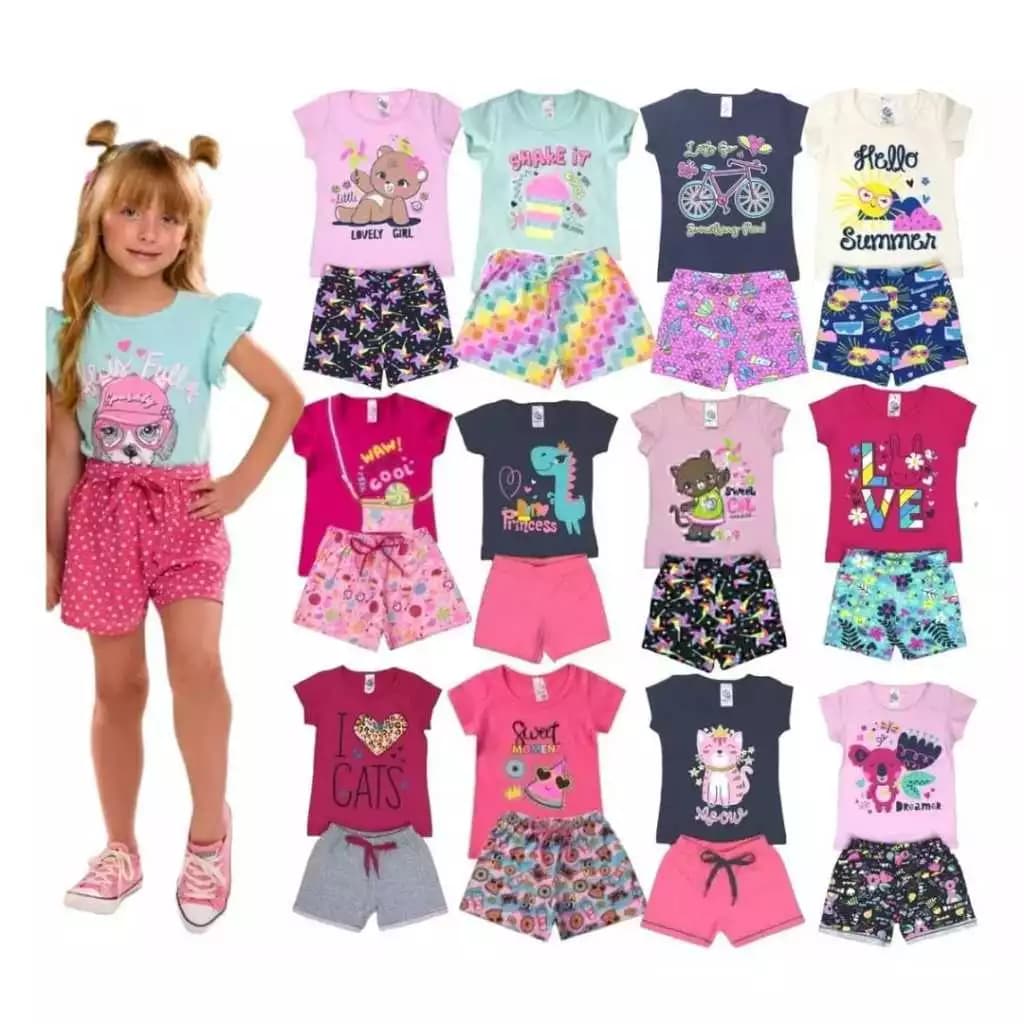 Kit de 2, 4 ou 10 Peças Roupa Infantil Menina Conjunto Verão Criança Feminino Tamanho 1 ao 14