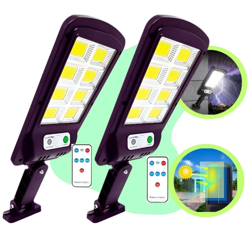 Kit Com 2 Refletores Solar Em LED 400W De Potência Sem Fio Com Sensor de Presença e Controle Remoto IP66 LKY0035