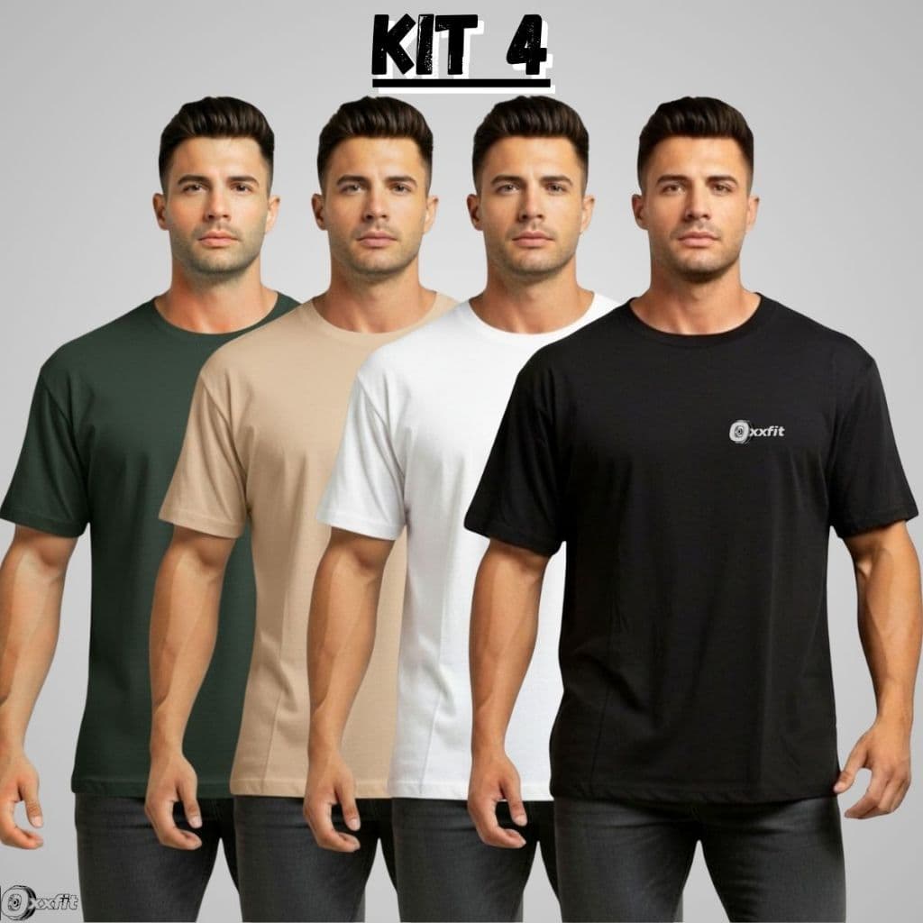 Kit 4 Camisetas Estampa Na Frente Oversized Streetwear Algodão Masculina Lisa Básica Academia