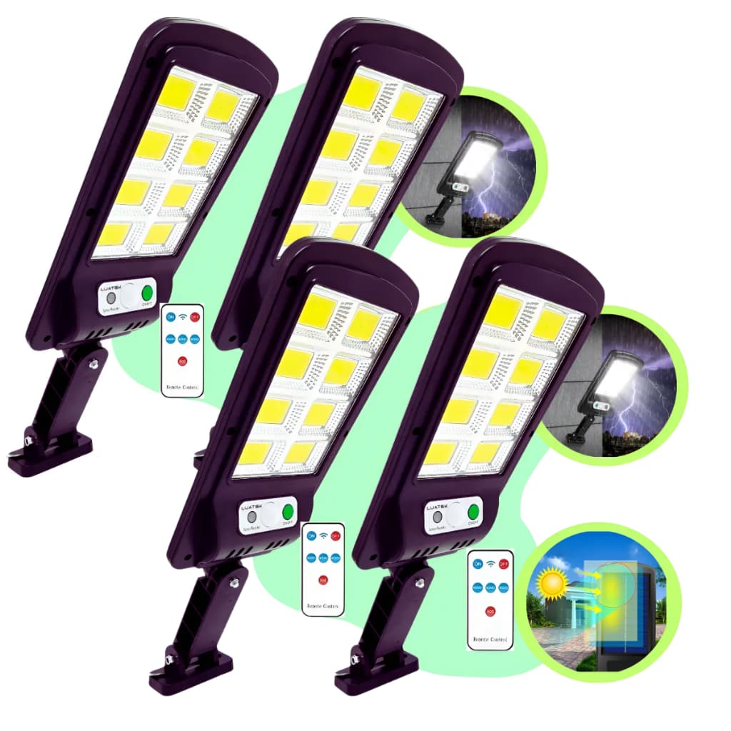 Kit 4 Refletores Solar Em LED 400W De Potência Sem Fio Com Sensor de Presença e Controle Remoto IP66 LKY0035
