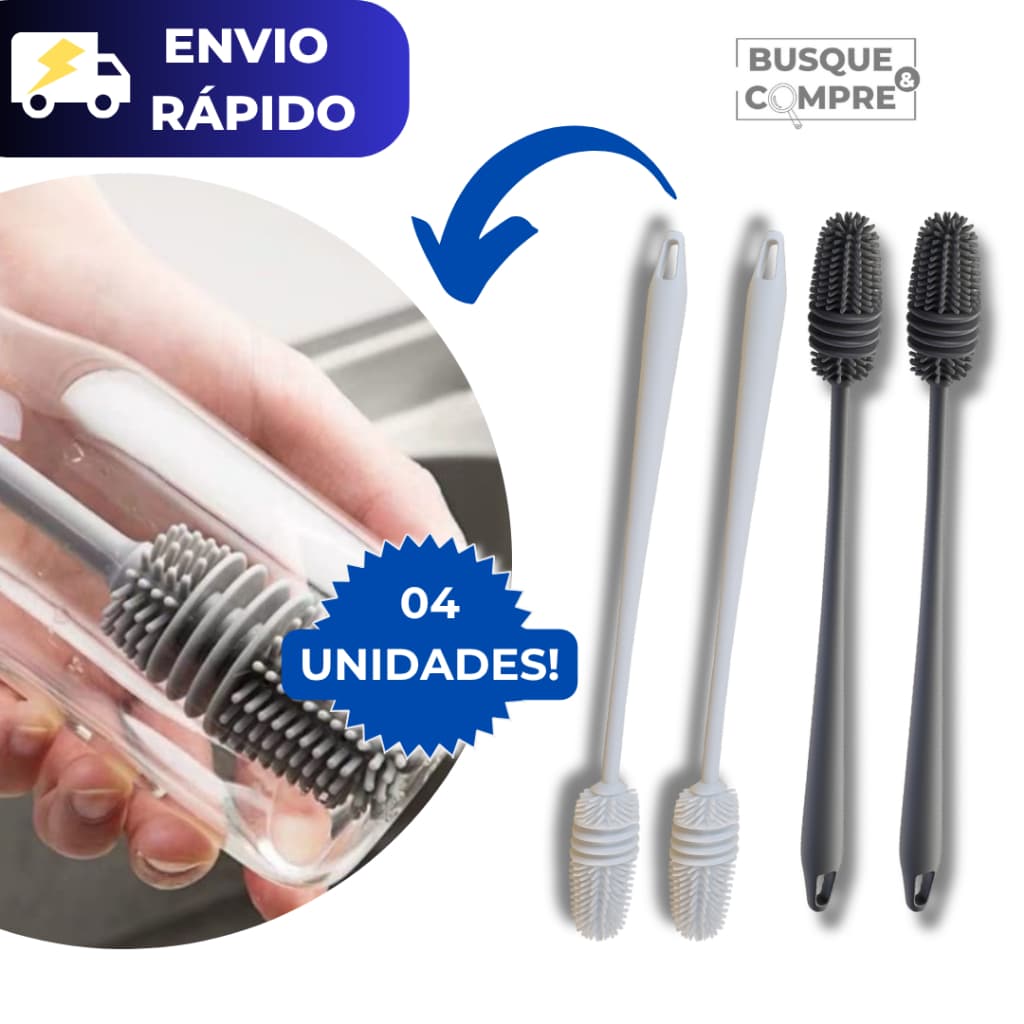 Kit 4 Escova para Louças Garrafas Copos Mamadeiras Lavar Esfregar Escovar Plástico Limpeza Cozinha