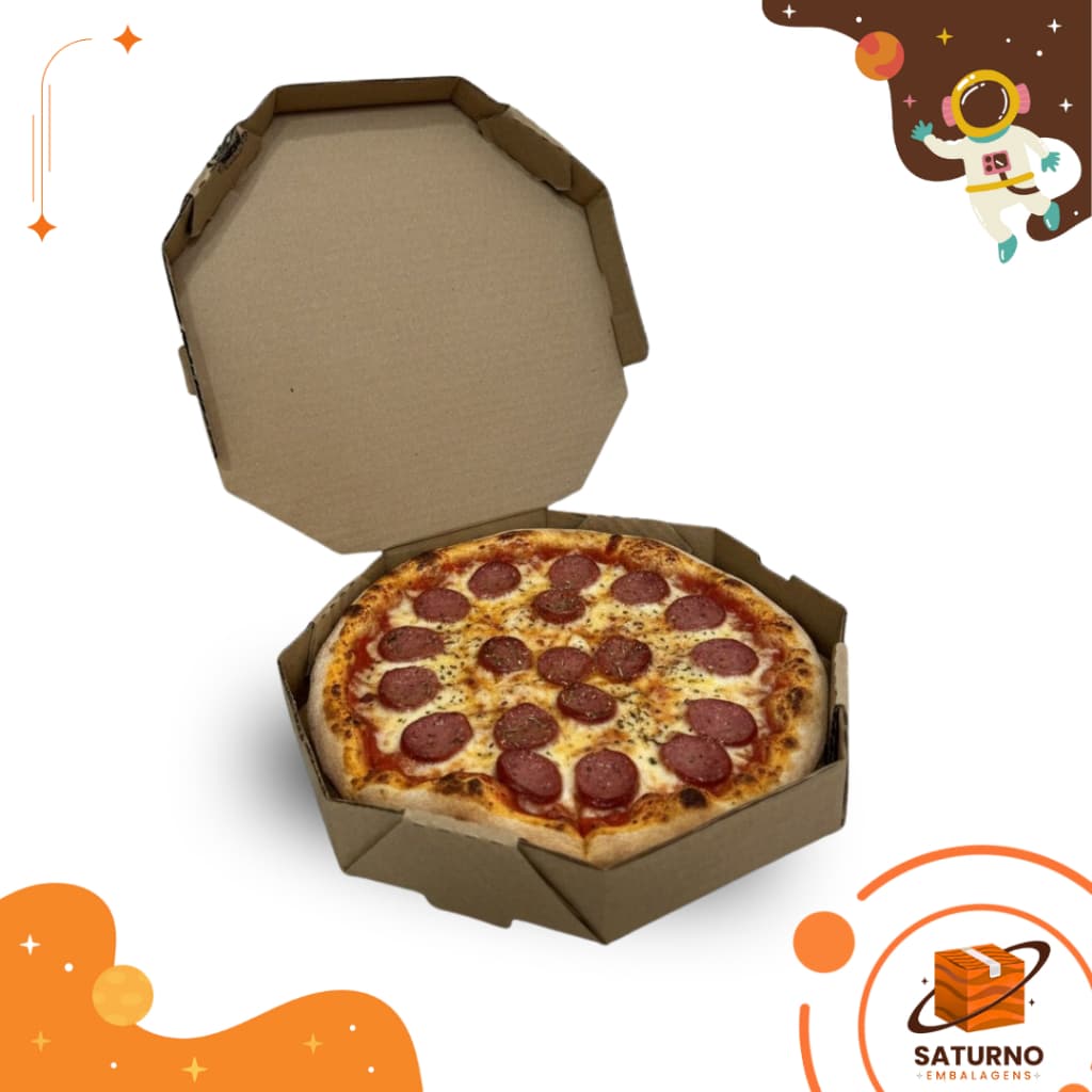 Caixas para Pizza em Papelão Saturno Embalagens com 25 ou 50 Unidades Resistentes e de Alta Qualidade
