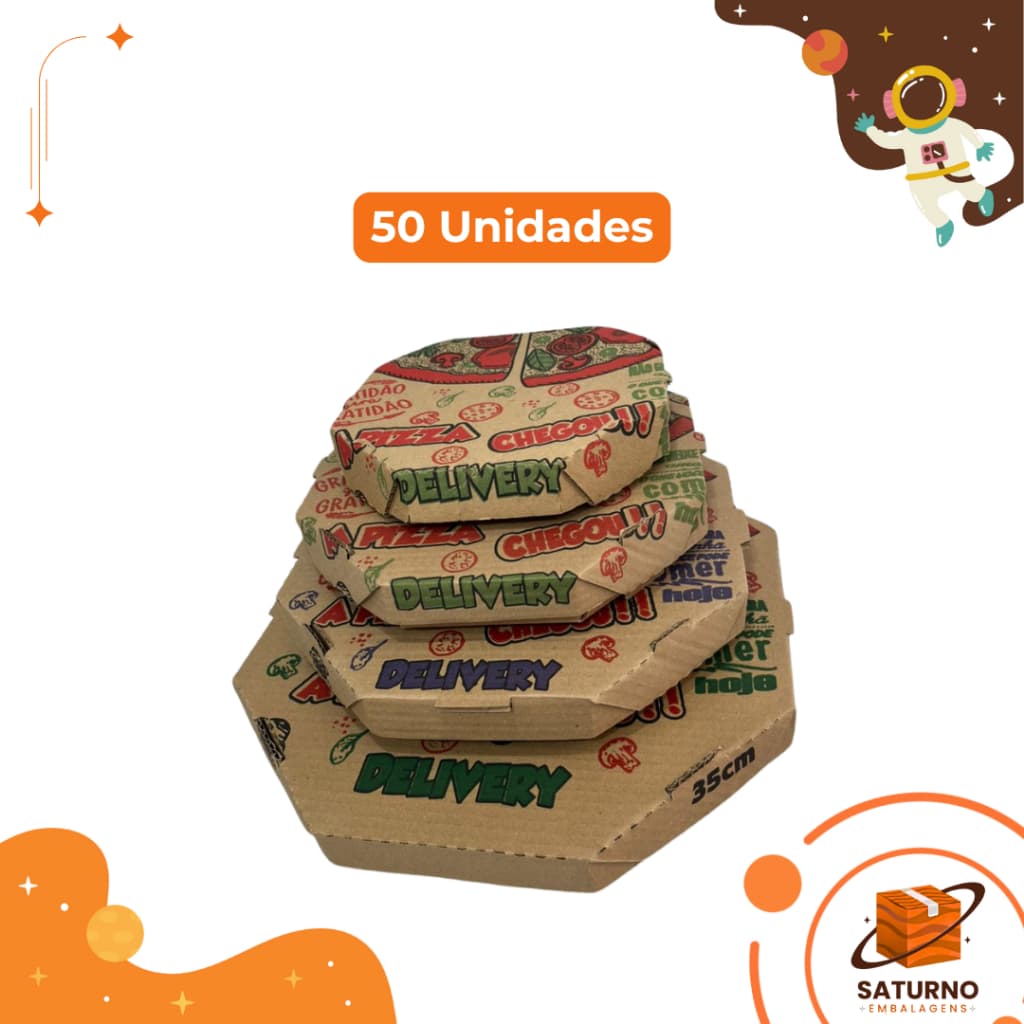Caixas para Pizza em Papelão Saturno Embalagens Pacote com 50 Unidades Econômico e Resistente