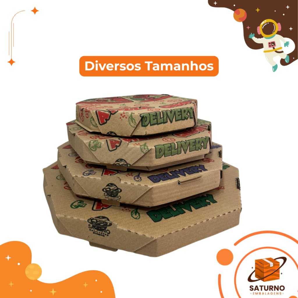 Caixas para Pizza em Papelão Saturno Embalagens Pacote com 25 Unidades Resistentes e Profissionais
