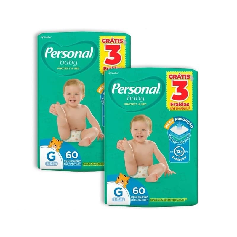 Kit 2ptes Fralda Personal Baby 8 a 12,5 Kg G 60un - Total 120un HIPER AB.2