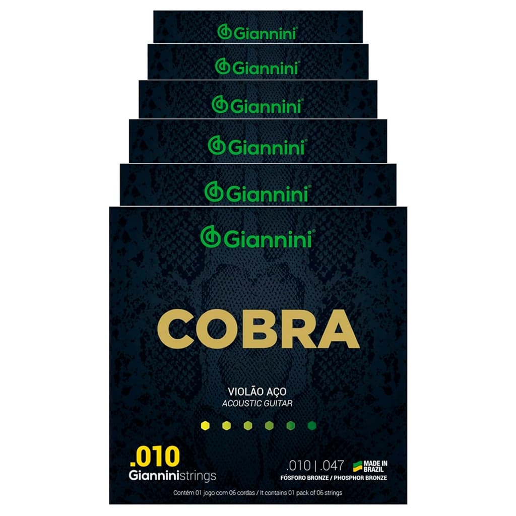Kit com 6 Encordoamentos Giannini Cobra GEEFLE Extra Light .010 para Guitarra