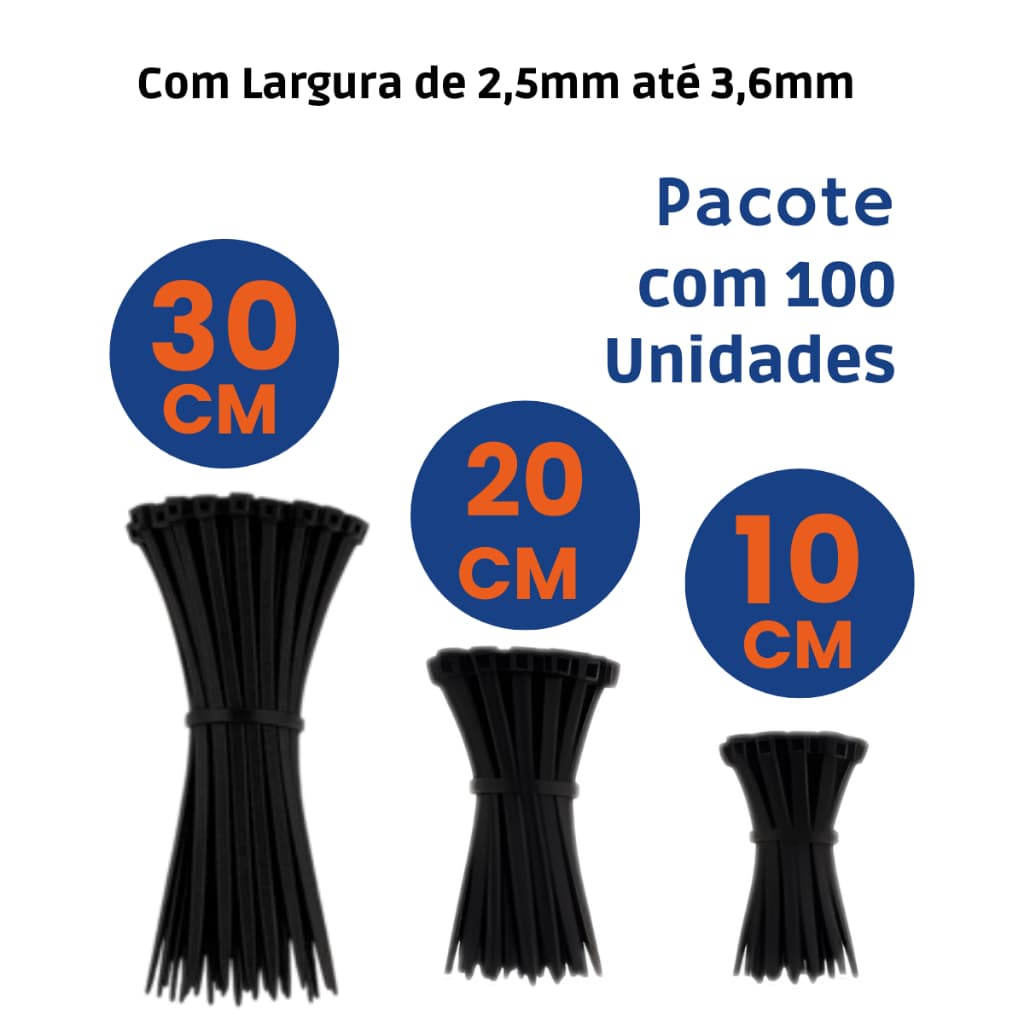 100 Unidades 10 20 30 cm Abraçadeira Fita  Enforca Gato Fita Cinta Plástica Presilha Nylon Preta