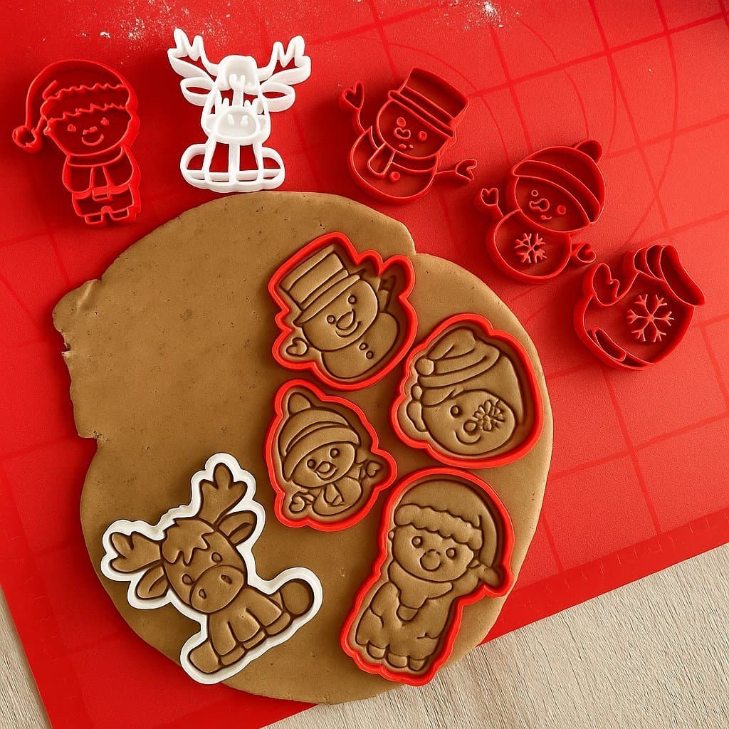 kit 7 Marcador de Biscoito Natalino, Cortadores de Natal Rena, Boneco de Neve, Papai Noel e Caneca