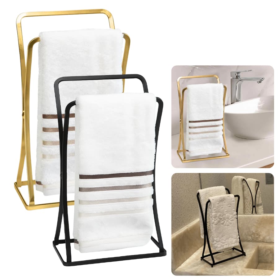 Suporte Porta Toalha De Rosto Bancada Lavabo Banheiro Dourado Preto Fosco