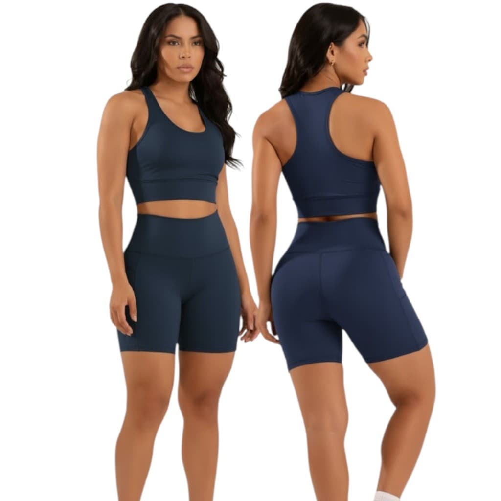 Conjunto Fitness short longo Cós Alto + Top suplex - Roupa de Academia Treino Caminhada Feminina