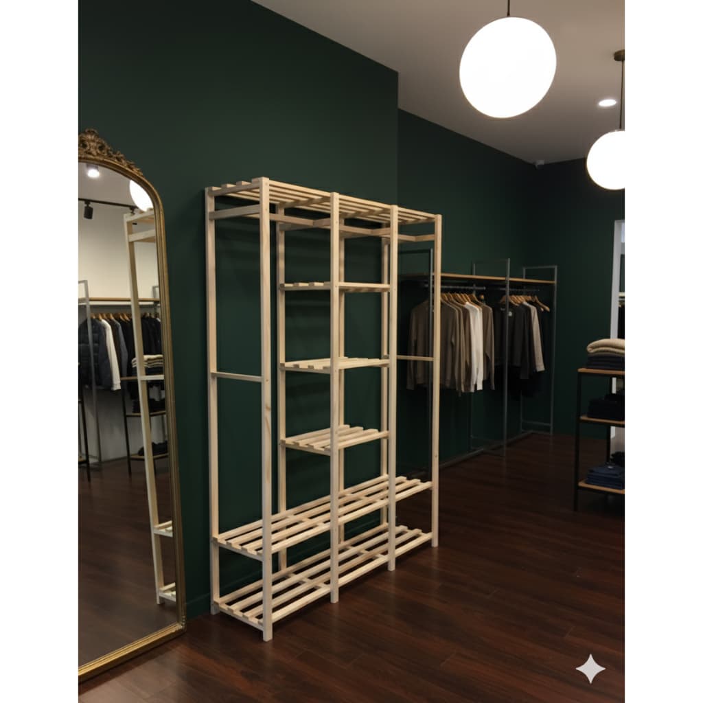 Organizador Closet Pinus 170x140 com 5 Prateleiras e Cabideiros
