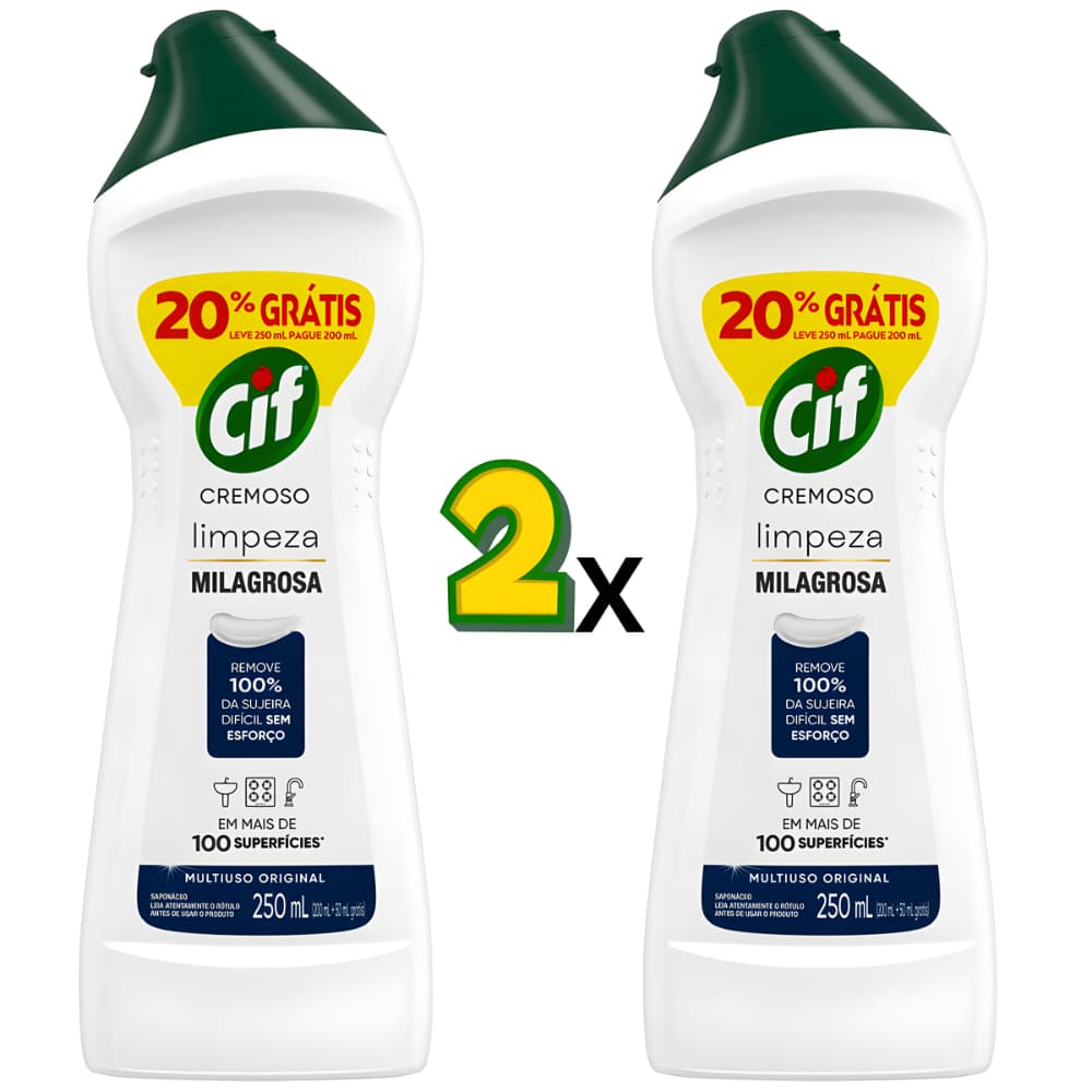 Kit 2 Cif Saponáceo Cremoso, Limpeza Milagrosa Desengordurante e Multiuso Original 250ml