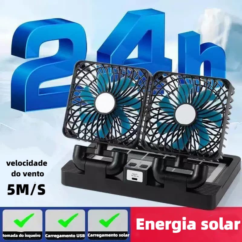 Ventilador Dobrável Vento Forte Carregamento Solar e USB Ventilador de cabeça dupla com 3 velocidades BM-F1642