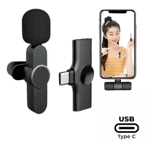 Microfone de Lapela Sem Fio H’Maston MK-04 USB-C com Redução de Ruído