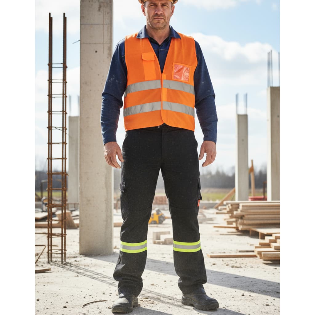Calça de Uniforme Com Faixa Profissional  Refletiva Reforçada Cargo Bolsos Laterais Trabalho Pesado