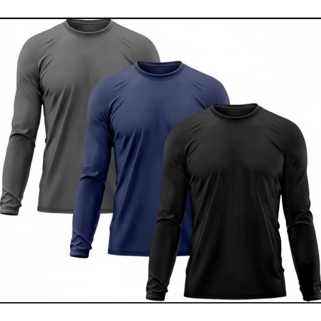 kit 03 camiseta manga longa masculina em malha