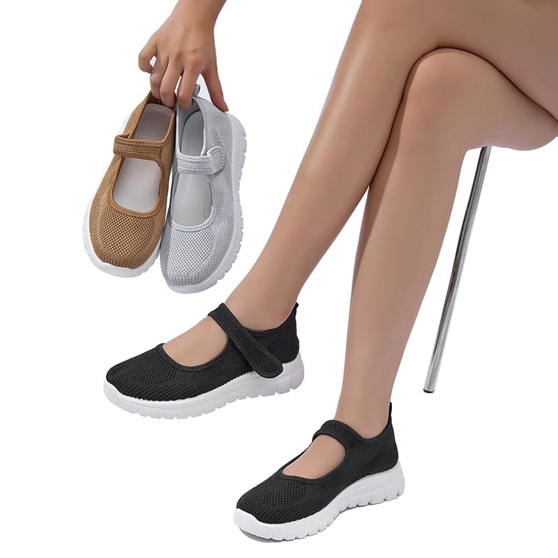 Tênis esportivo casual feminino cabedal em mesh leve e respirável com design ortopédico