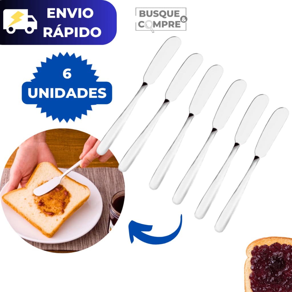 Kit 6 Espatulas de Manteiga Garbo Espatula para Patê Faca Geleia Peças de Aço Inox Café Cozinha