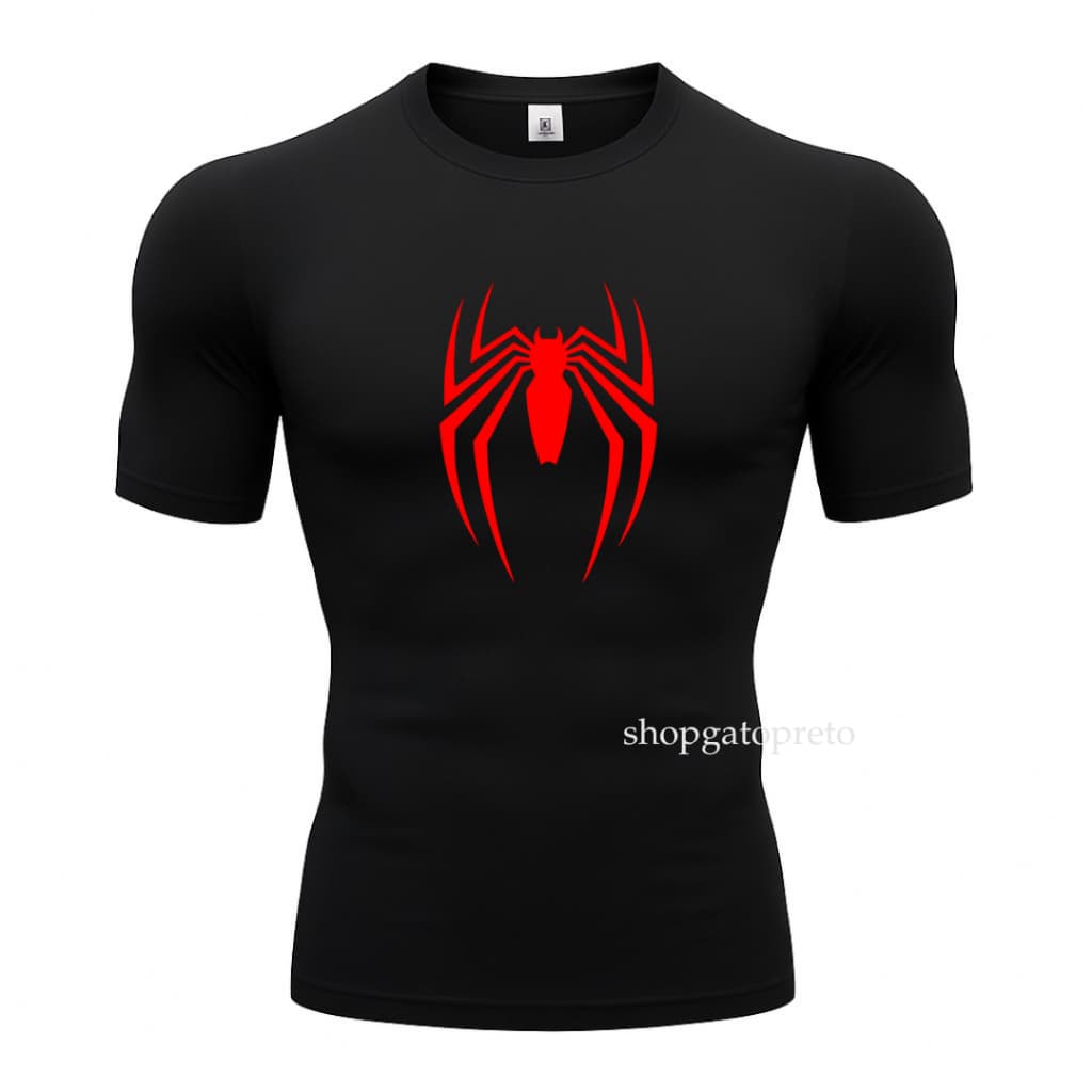 Camiseta Masculina Esportiva Aranha Spider Man Academia Treino Manga Curta Compressão e Ventilação