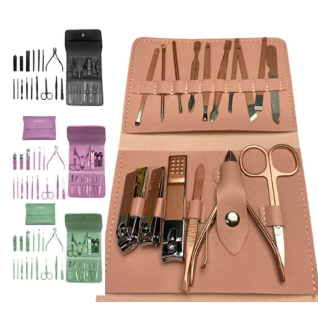 Kit 16Pçs Cortador De Unha Higiene Pessoal Aço Inoxidável Resistente a Ferrugem Com Bolsinha Organizadora