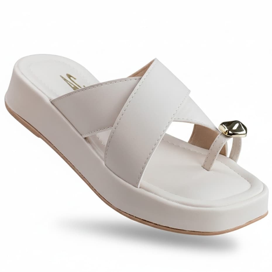 Chinelo Feminino Plataforma Baixa Confortável Dedo com Detalhe Metalizado Dourado Design Moderno AC