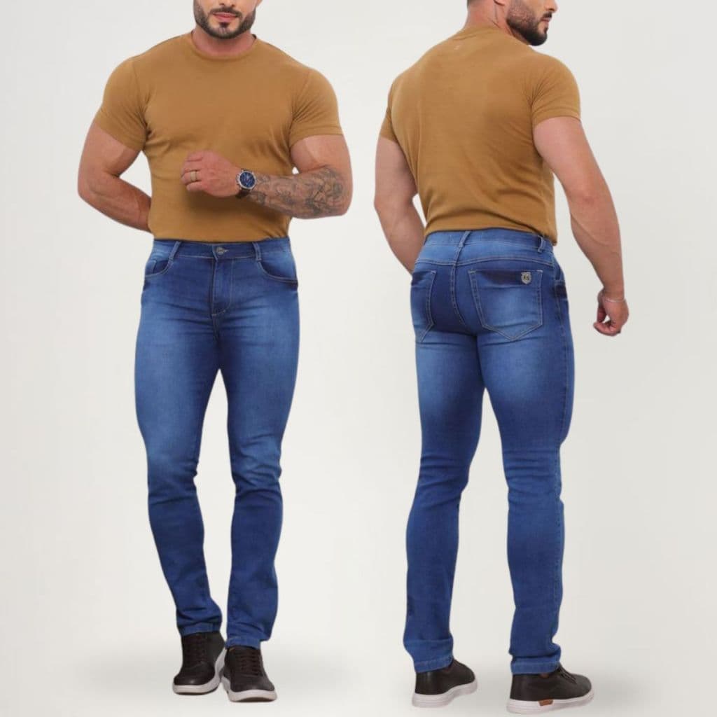Calça Masculina Com Lycra Jeans Skinny Com Elastano