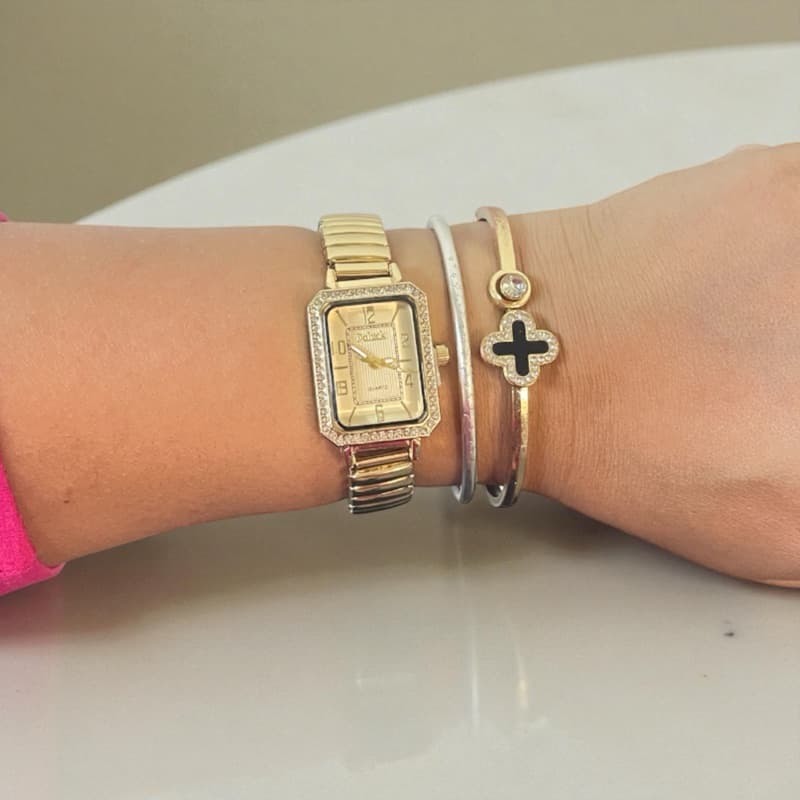Relógio Feminino com Pedras Pulseira Elástica Prata ou Dourado Elegante e Confortável Acessórios