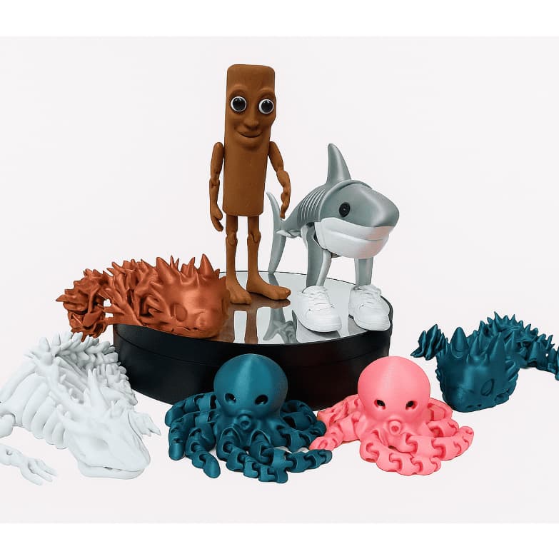 Coleção Brinquedos 3D Articulados – Tubarão, Polvo, Dragão, Tronco e Dinossauros
