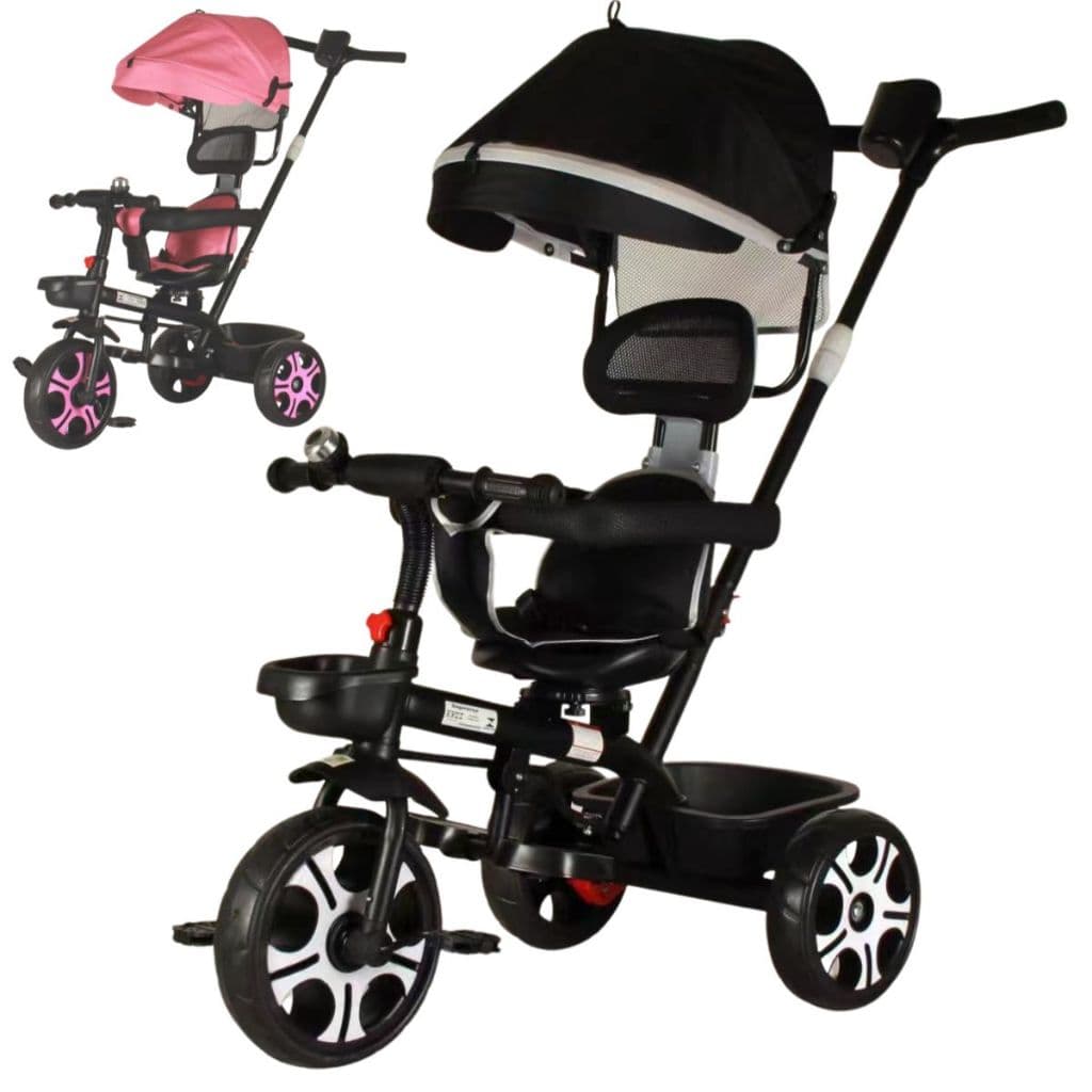 Carrinho de Passeio Infantil Triciclo Para Crianca Zupa com Haste Empurrador com Pedal e Capota Solar - Suporte Até 50kg