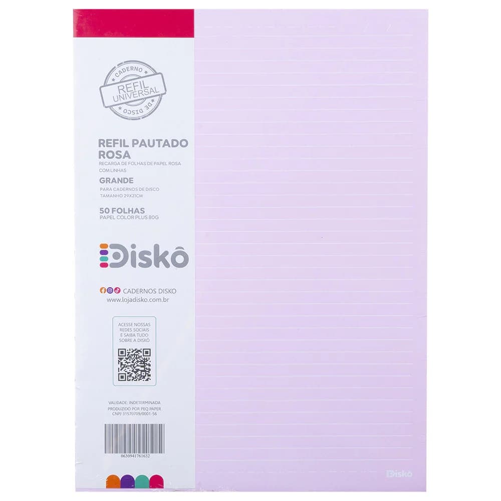 Refil Caderno Inteligente Disko 50 Folhas 90gr Color Rosa G
