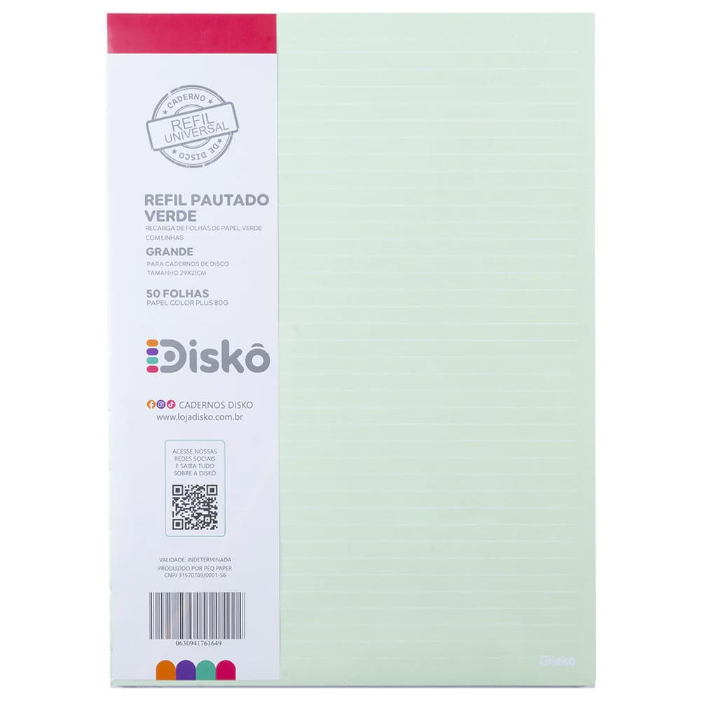 Refil Caderno Inteligente Disko 50 Folhas 90gr Color Verde G