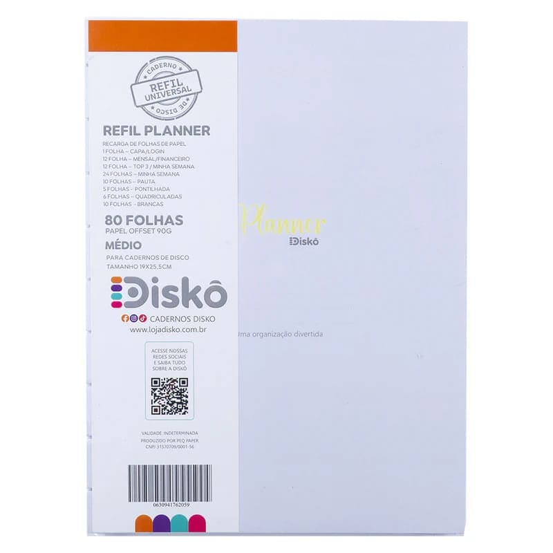 Refil Planner 19x25 90gr Disko 80 Folhas Completo