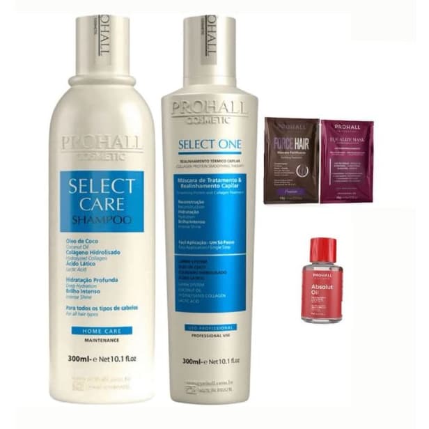 Progressiva Select One 300ml + Shampoo Select Care 300ml Prohall + Brindes