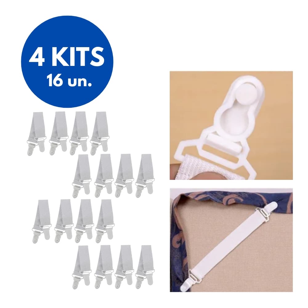 Kit 16 Peças Prendedor para Lençol – 4 Cartelas com Pegadores | Mantém o Lençol Esticado e Organizado