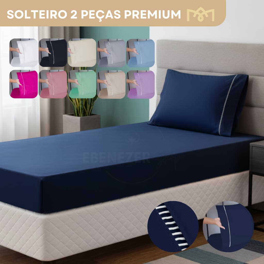 Kit 2 Jogos De Cama Solteiro 2 Peças Lençol C/ Elástico E Fronha Tecido Macio Durável Premium