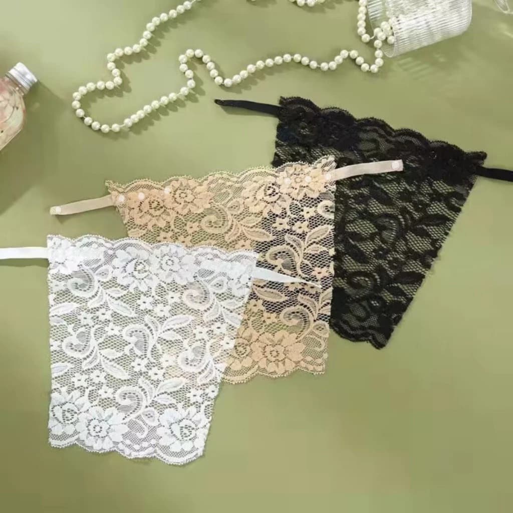 Tapa Decote em Renda com Botões de Pressão Preto, Bege e Branco Acessório para Sutiã para Discrição Kit com 5